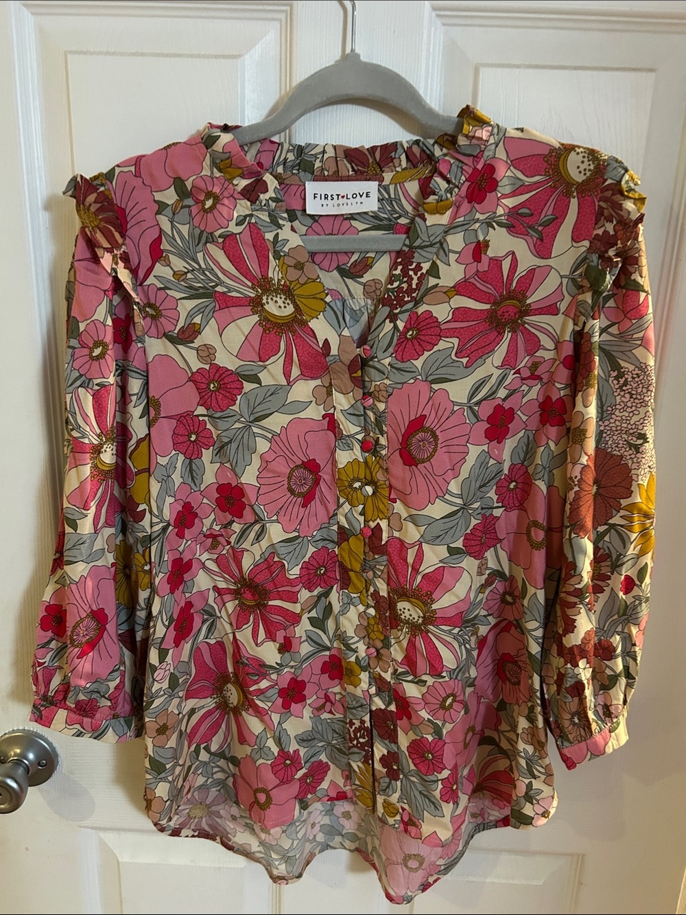 First Love Pink Floral Button-Front Blouse